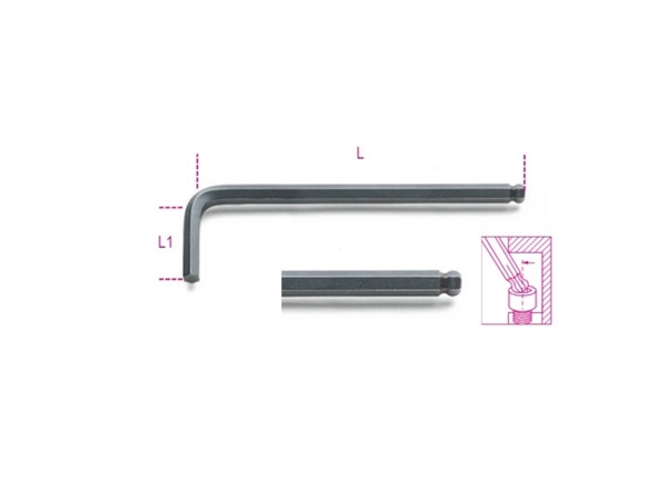 BETA UTENSILI Chiavi maschio esagonale piegate con estremità sferica, brunite. 96BP