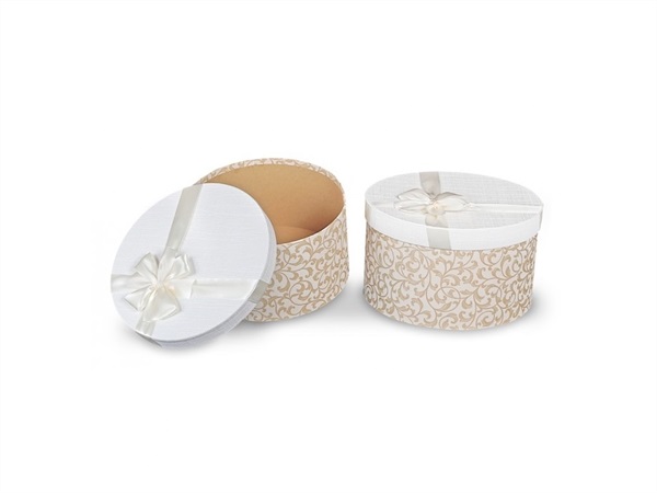 DISRAELI HOME DECOR Scatola regalo tonda, crema, con fiocco in raso