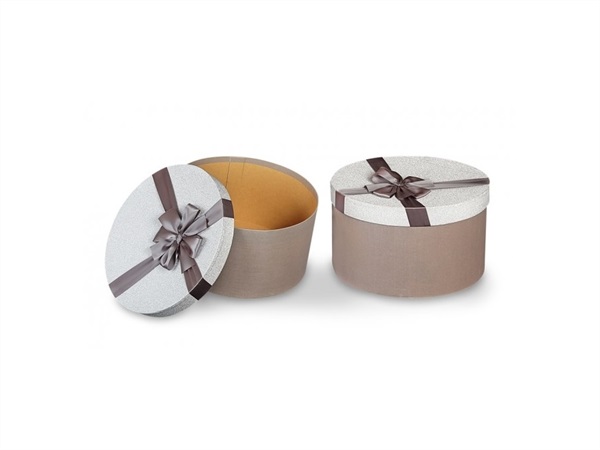 DISRAELI HOME DECOR Scatola regalo tonda, grigio/marrone, con fiocco in raso