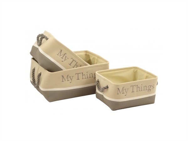 DISRAELI HOME DECOR Contenitore/cesta con manici in tessuto e scritta my things, marrone/beige