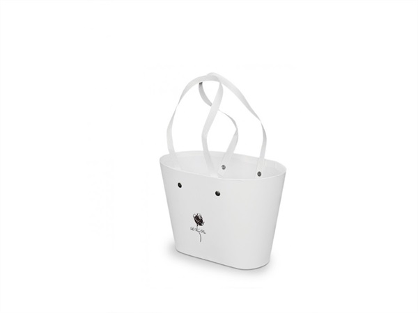 DISRAELI HOME DECOR Borsa bianca in cartone rigido con manici e decoro fiore, "flower box", bianca