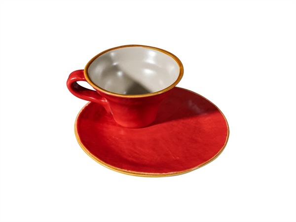 NOVITA' HOME Mediterraneo, tazza svasata con piattino rosso