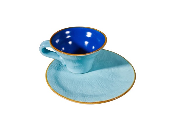 NOVITA' HOME Mediterraneo, tazza svasata con piattino turchese