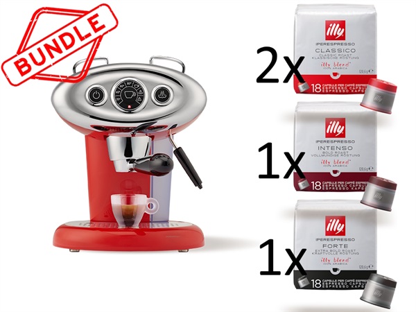 ILLYCAFFE' S.P.A Macchina caffè x7.1 rossa + 2 confezioni caffè iperespresso tostato classico + 1 confezione caffè iperespresso tostato intenso + 1 confezione caffè iperespresso tostato forte