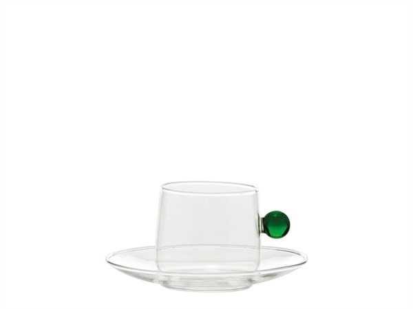 ZAFFERANO S.R.L. Bilia, tazza da tè con piattino trasparente/verde 22 cl