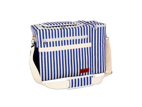 WD LIFESTYLE Borsa termica a righe con tasca per bottiglie blu