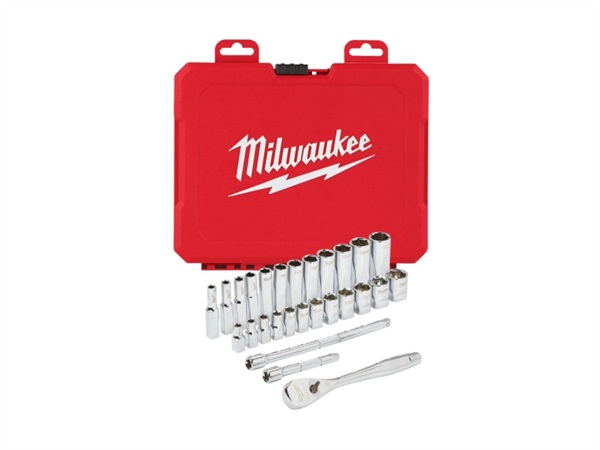 MILWAUKEE Set metrico di cricchetto e bussole da 1/4" - 28 pezzi