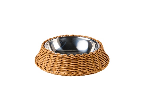 NOVITA' HOME Bob, Ciotola Pet Intreccio Polirattan Marrone Chiaro