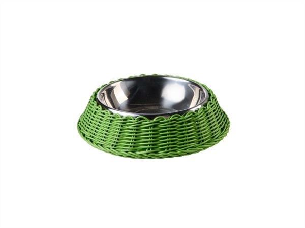 NOVITA' HOME Bob, Ciotola Pet Intreccio Polirattan Verde Scuro