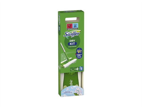 SWIFFER SWIFFER DRY KIT + 8 PANNI CATTURAPOLVERE + 3 PANNI LAVAPAVIMENTI WET