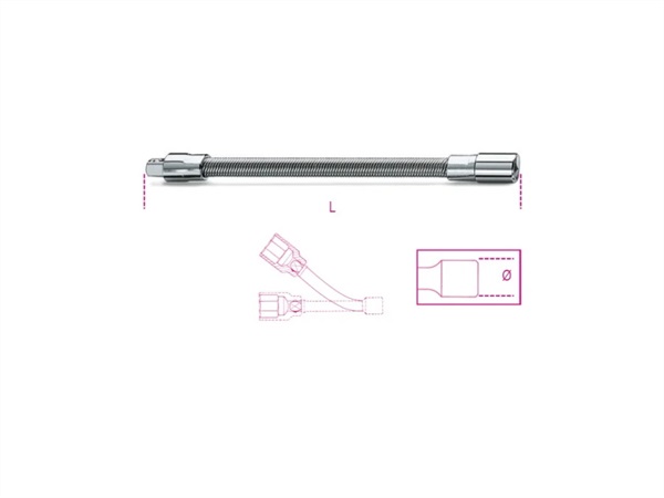 BETA UTENSILI Prolunga flessibile con attacchi quadri maschio e femmina 1/4" cromata, 900FL 150