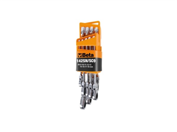 BETA UTENSILI Serie di 9 chiavi combinate a cricchetto snodate con supporto compatto 142SN/SC9