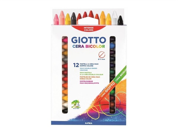 GIOTTO Cera bicolor, pastelli a cera maxi doppio colore, 12 pezzi
