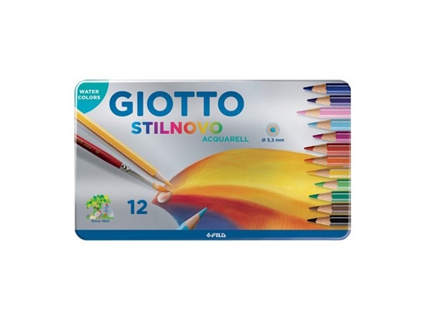GIOTTO Stilnovo acquarell, pastelli in scatola metallo, 12 pezzi