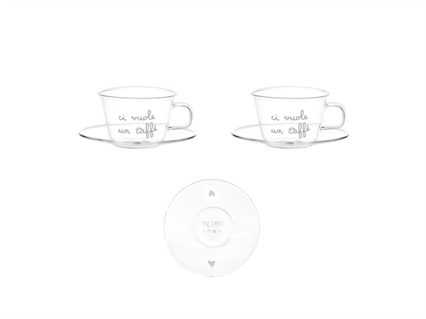 SIMPLE DAY LIVING & LIFESTYLE Set 2 tazzine con piattino in vetro Ci vuole un caffè