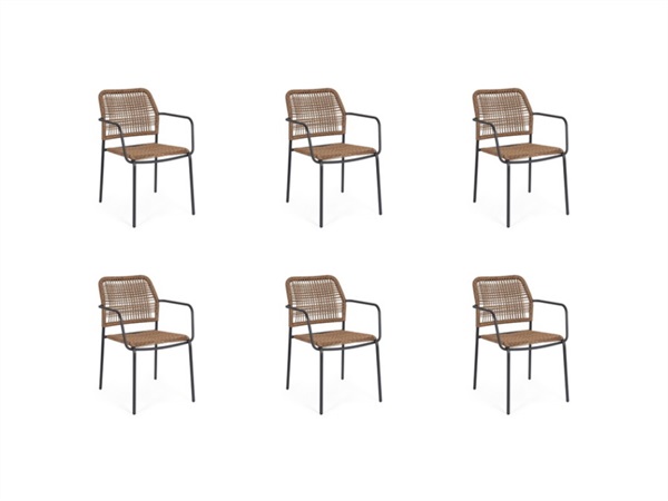 BIZZOTTO Set 6 sedie Jable con braccioli impilabili antracite