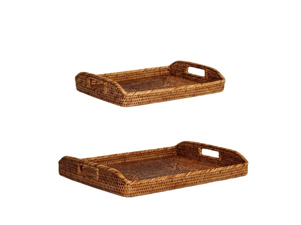 SIMPLE DAY LIVING & LIFESTYLE Set vassoi Village in rattan naturale, dim. 50x36 cm e 42x30 cm
