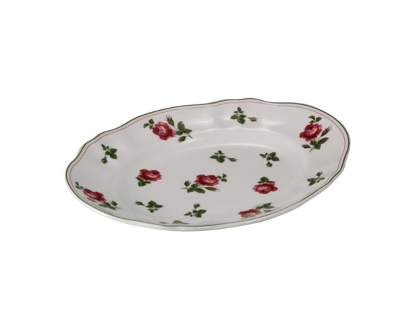 LE COQ Neos anthiros, Vassoio ovale fiori e filo verde 34,5x26,5 h 3 cm