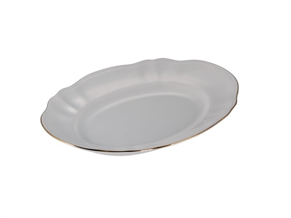 LE COQ Harmoniae bianco con filo oro, vassoio ovale 34x26 cm