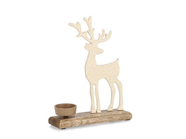 BIZZOTTO Portacandela Husdon renna bianca-marrone con base
