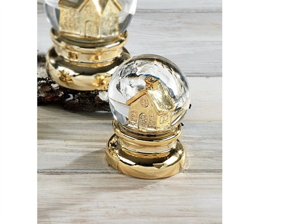 MASCAGNI Palla di vetro dorata con neve Mascagni, Ø 8 cm