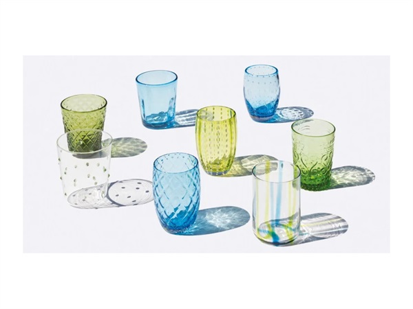 ZAFFERANO S.R.L. Melting pot, set 6 bicchieri assortiti verde e acquamarina