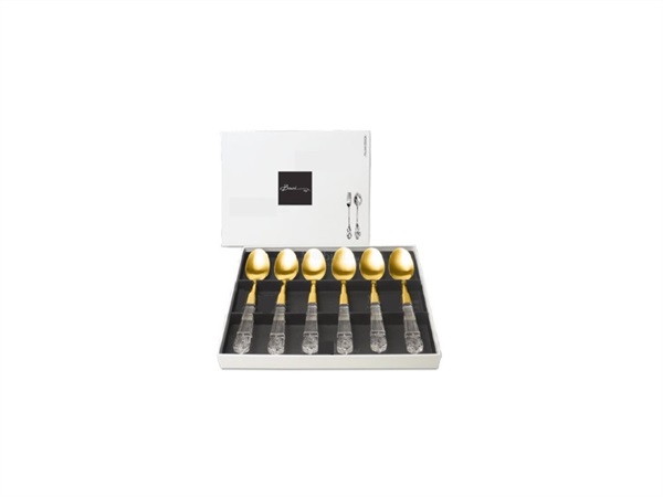 BACI MILANO CUCCHIAINI BAROQUE & ROCK, FIRST CLASS, BACI MILANO, ACCIAIO DORATO/TRASPARENTE,SET 6 PZ