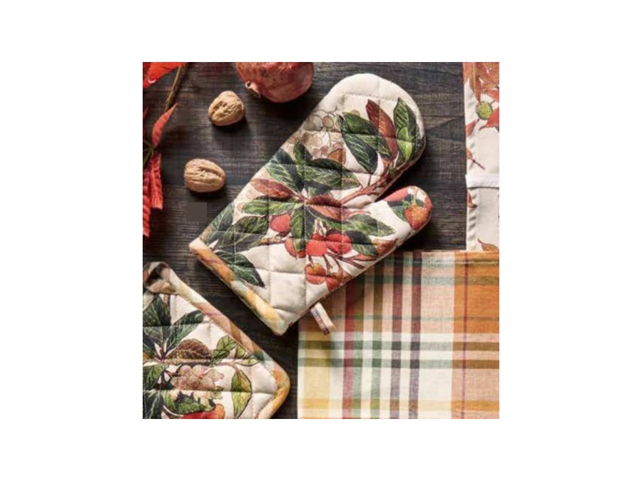 BRANDANI GIFT GROUP S.A.S. Corbezzoli, guanto da forno foglie con piping tartan 17x27 cm