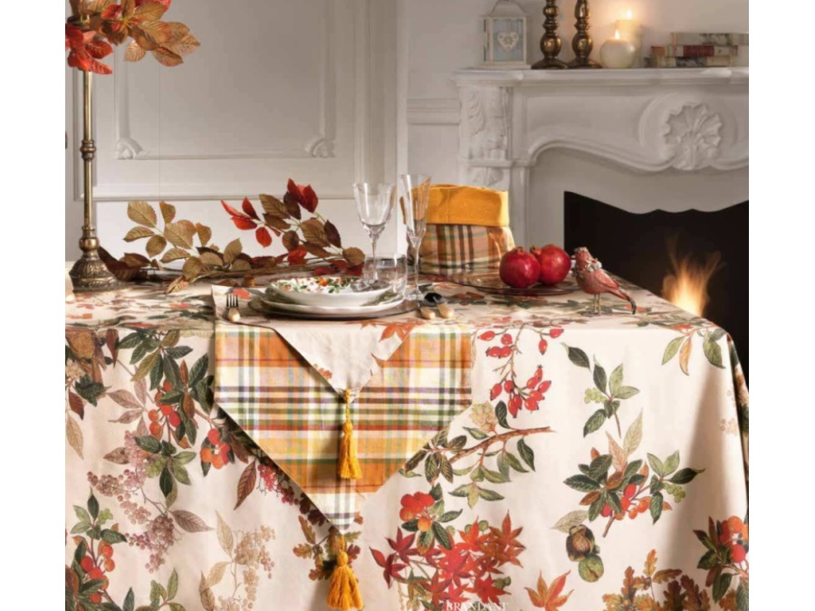 BRANDANI GIFT GROUP S.A.S. Corbezzoli, striscia apunta 45x140 cm tartan/foglie, nappe giallo lurex