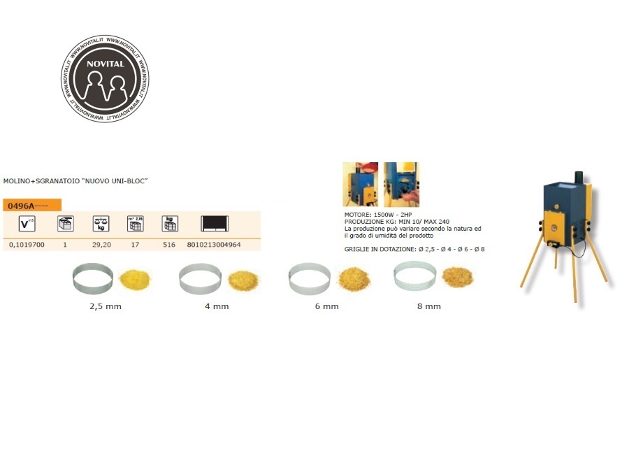 NOVITAL CRIVELLO FORO 4MM - Ø 182MM PER MOLINO + SGRANATOIO NUOVO UNIBLOC NOVITAL