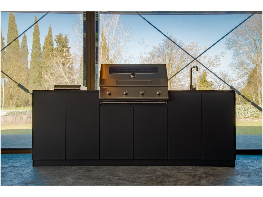 FLAMINIA OUTDOOR Cucina economica da esterno, ral 7016, con bbq 4 fuochi e fornello laterale