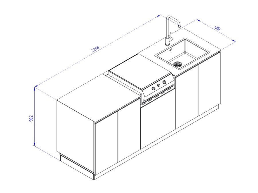 FLAMINIA OUTDOOR Cucina economica da esterno, ral 7016, con bbq elettrico