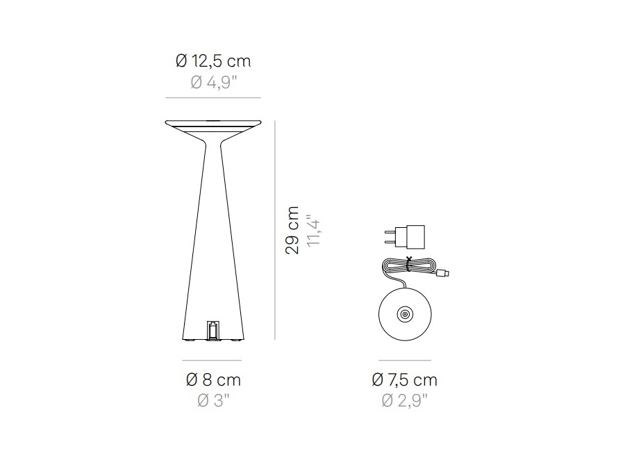 ZAFFERANO S.R.L. Dama pro, lampada da tavolo ricaricabile - bianco opaco