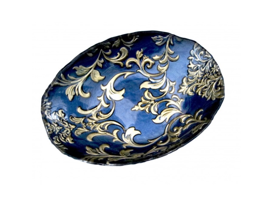 BRANDANI GIFT GROUP S.A.S. Danubio blu, coppetta ovale damasco blu vetro Ø 21 cm