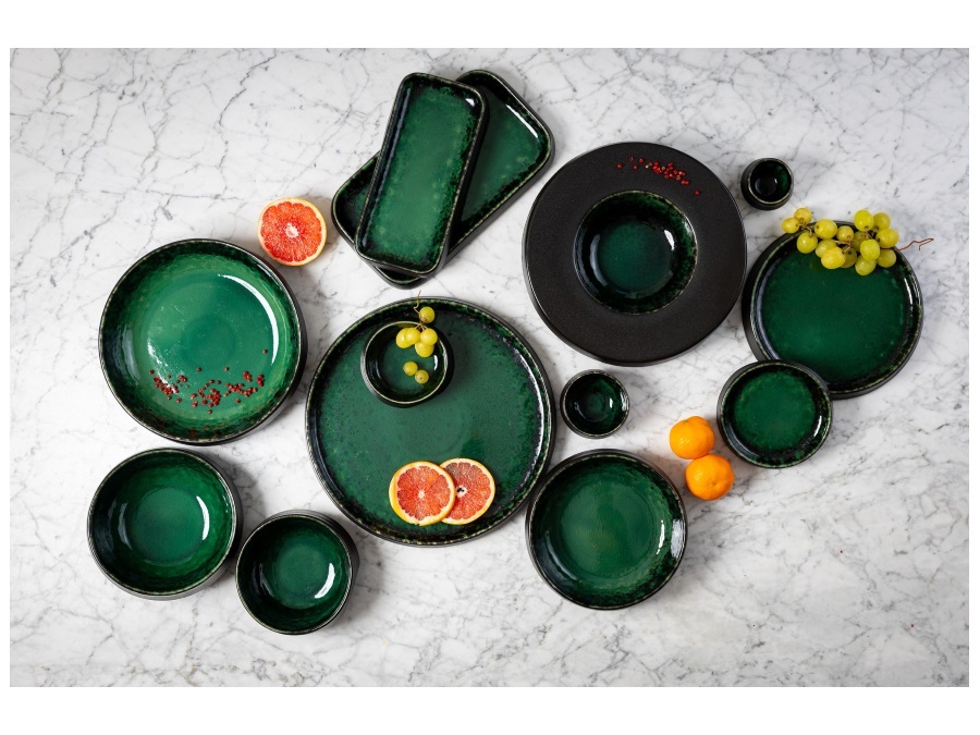 LE COQ Deimos, piatto fondo nero/verde - Ø26,5 h6,5 cm