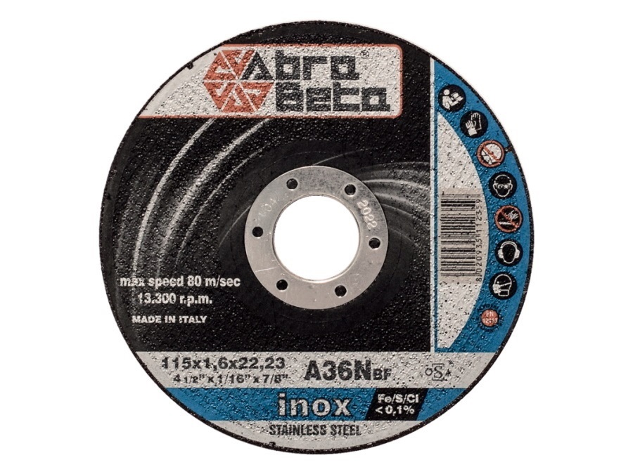 ABRA BETA Disco A36N, per inox, centro depresso - MISURA (Diam) 230 mm - (Spess) 2,0 mm - (Foro) 22,23 mm - (Max RPM) 6600