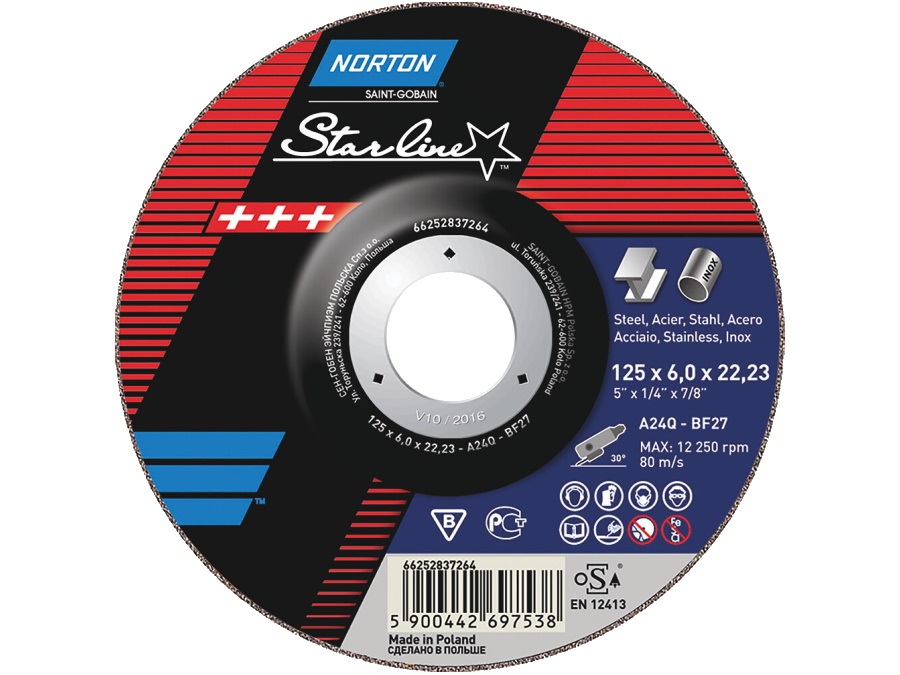 NORTON DISCO ABRASIVO, MOLE DA SBAVO, 125X6,0X22,3  MM