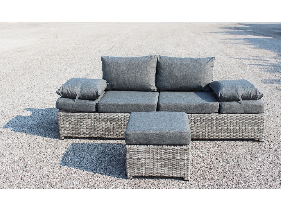 MAGAZZINI COSMA S.P.A. DIVANO CON POUF ECUADOR CON CUSCINI IN WICKER, GRIGIO