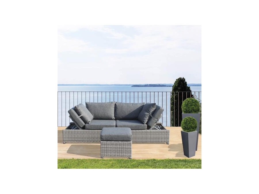 MAGAZZINI COSMA S.P.A. DIVANO CON POUF ECUADOR CON CUSCINI IN WICKER, GRIGIO