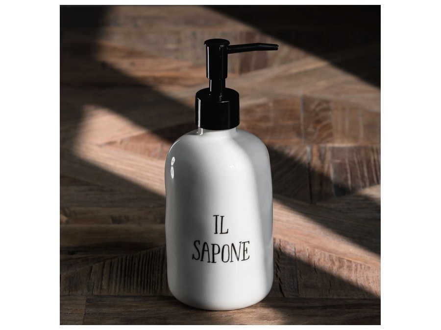 SIMPLE DAY LIVING & LIFESTYLE Dosasapone bianco con decoro Il Sapone