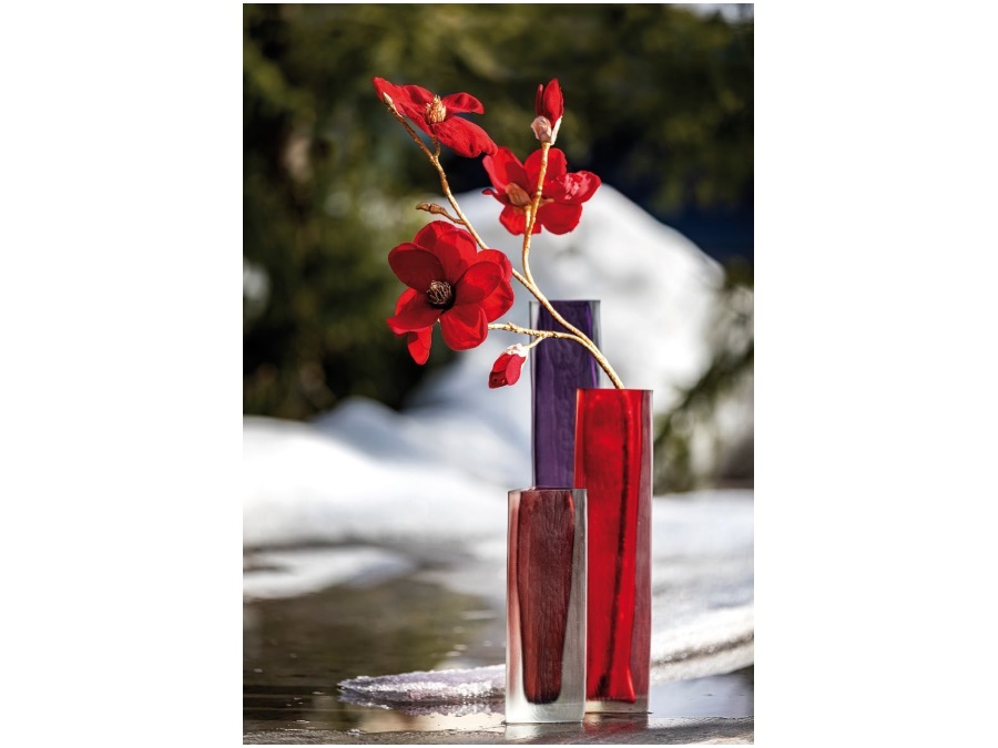 RITUALI DOMESTICI Evanescente, vaso triangolare vetro satinato rosso 8x8xh35 cm