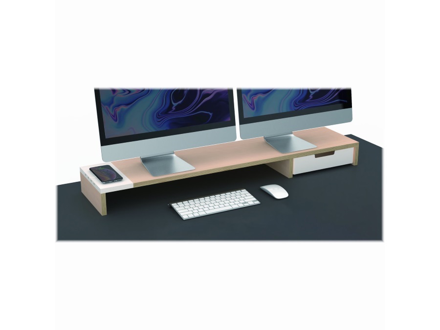 Serena group s.r.l. eyes 9, rialzo per monitor dual c/caricatore wireless e  hub usb - bianco