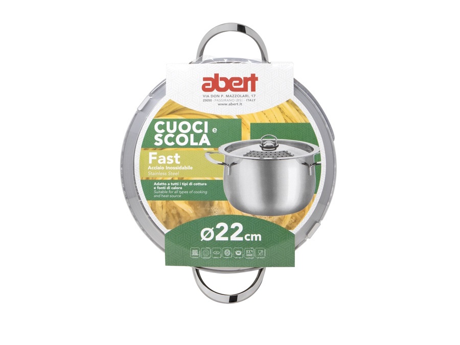 ABERT Fast, cuoci e scola pasta, Ø22 cm, acciaio