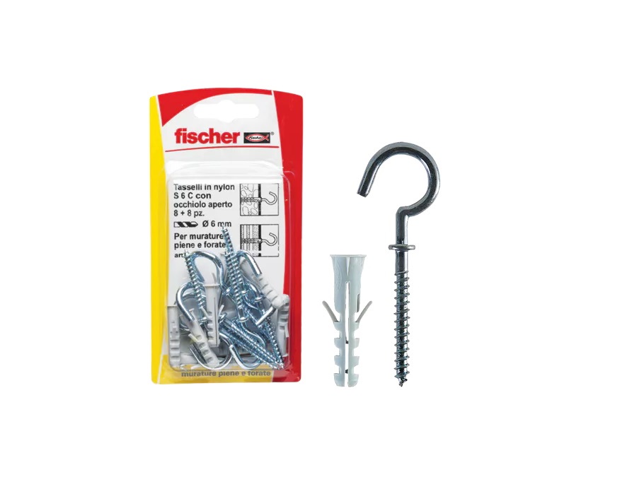 FISCHER Fissaggio in nylon con accessori S C/1 K in blister, Ø foro 6 mm, 8 pz