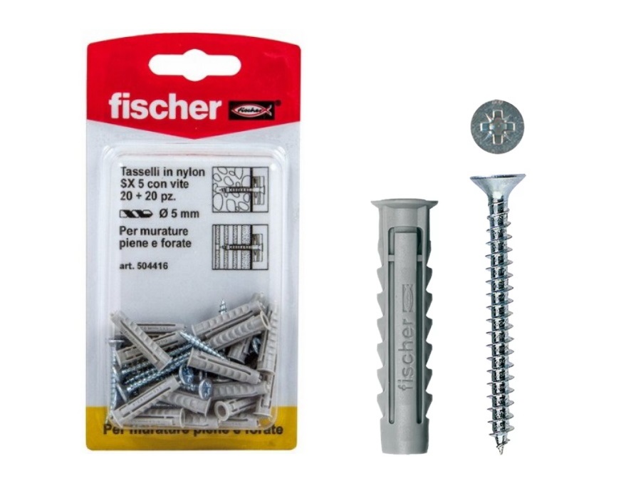 FISCHER Fissaggio in nylon con vite SX 5 S K in blister, Ø foro 5 mm, 20 pz