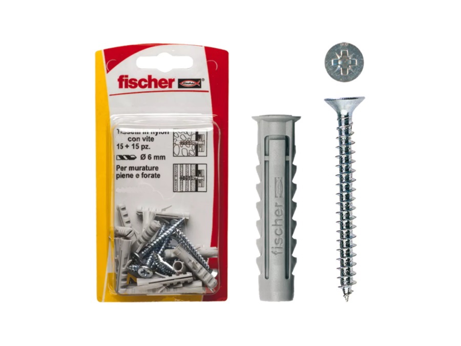 FISCHER Fissaggio in nylon con vite SX 6 S K in blister, Ø foro 6 mm, 15 pz