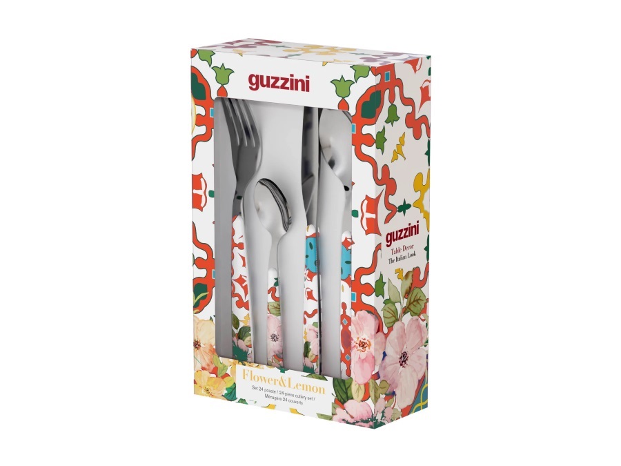 FRATELLI GUZZINI S.P.A. Flower&Lemon, set 24 posate rosso trasparente