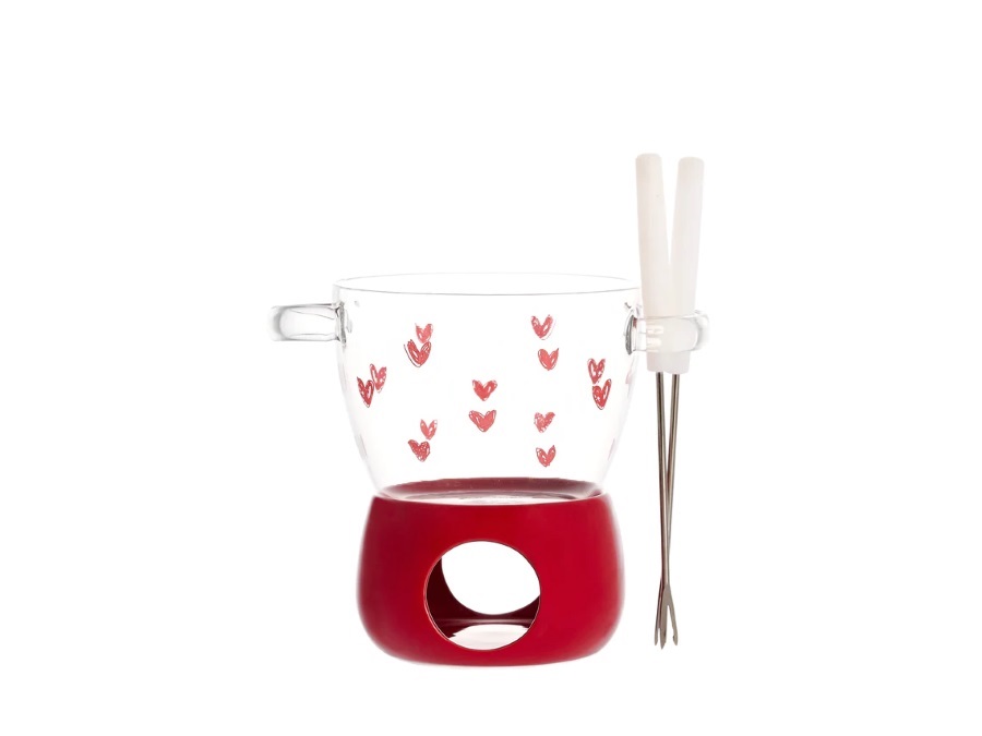 SIMPLE DAY LIVING & LIFESTYLE Fonduta cioccolato tappezzeria cuori - base rossa