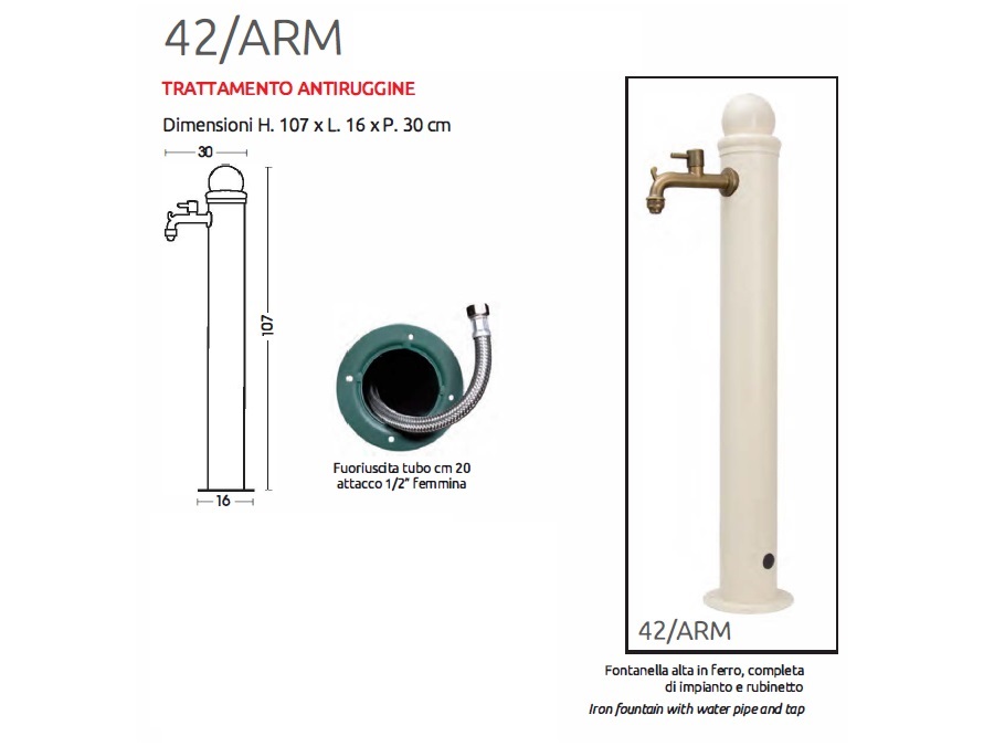 BEL FER Fontanella alta in ferro bel-fer 42/arm - disponibile in 4 colori