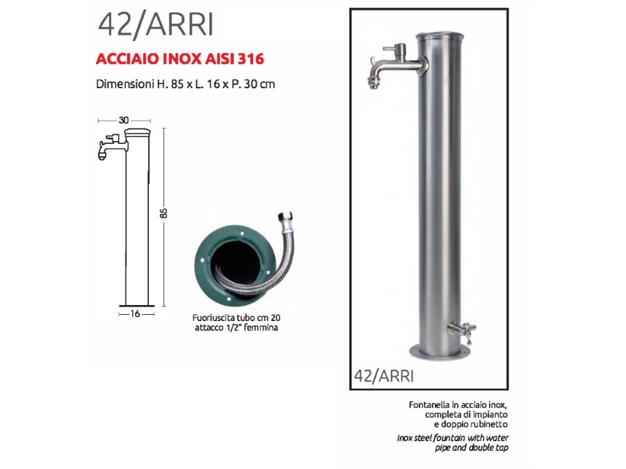 BEL FER Fontanella in acciaio inox AISI 316 con doppio rubinetto bel-fer 42/arri